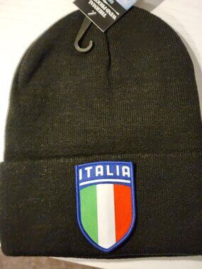 ITALIA Patched Knit Cuffed Beanie in Black